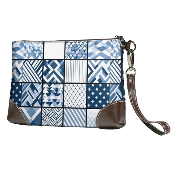 Leather Clutch 8 X 5. 5 In Wrist Strap And Hand Bag Easy To Carry Lightweight Waterproof And Durable Aliceblue Geometric Patterns_3