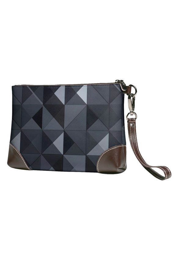 Leather Clutch 8 X 5. 5 In Wrist Strap And Hand Bag Easy To Carry Lightweight Waterproof And Durable Dark Gray Geometric Patterns_1 (1)