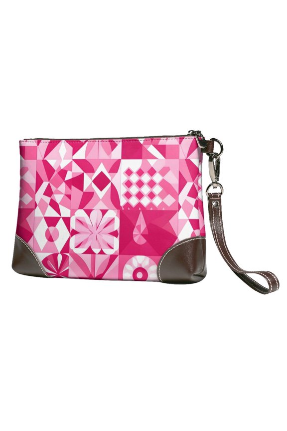 Leather Clutch 8 X 5. 5 In Wrist Strap And Hand Bag Easy To Carry Lightweight Waterproof And Durable Hotpink Geometric Patterns_1