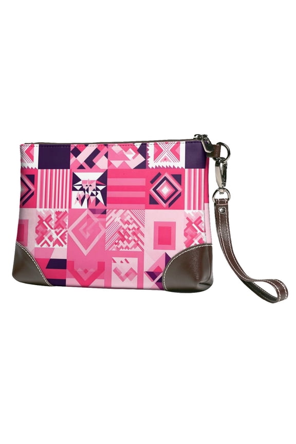 Leather Clutch 8 X 5. 5 In Wrist Strap And Hand Bag Easy To Carry Lightweight Waterproof And Durable Hotpink Geometric Patterns_2