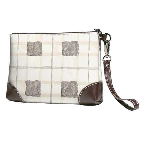 Leather Clutch 8 X 5. 5 In Wrist Strap And Hand Bag Easy To Carry Lightweight Waterproof And Durable Ivory Checked Hand-Drawn Sketch_1