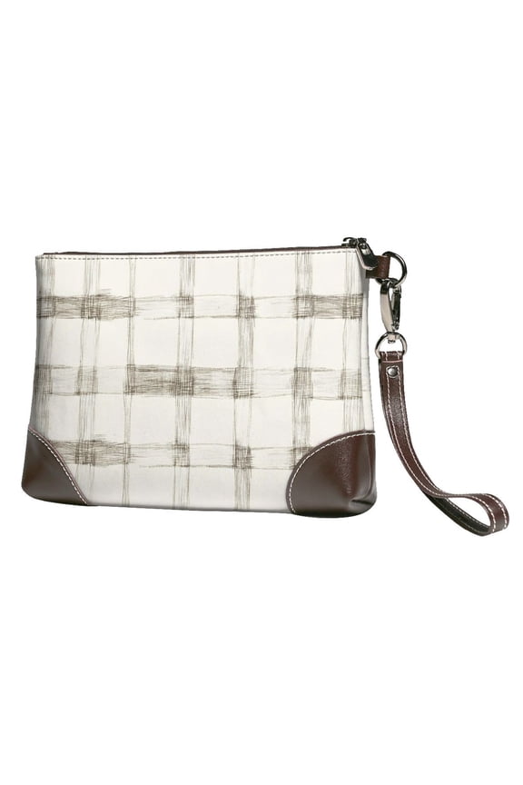 Leather Clutch 8 X 5. 5 In Wrist Strap And Hand Bag Easy To Carry Lightweight Waterproof And Durable Ivory Checked Hand-Drawn Sketch_2