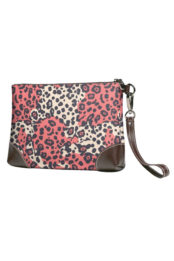 Leather Clutch 8 X 5. 5 In Wrist Strap And Hand Bag Easy To Carry Lightweight Waterproof And Durable Leopard Print Pattern Red And Black_4