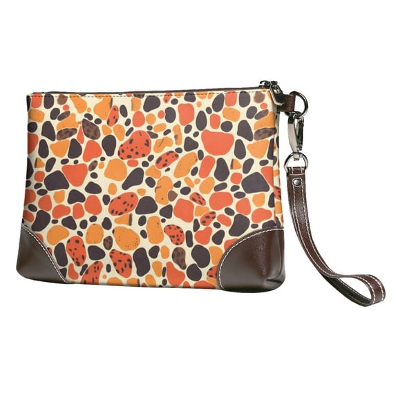 Leather Clutch 8 X 5. 5 In Wrist Strap And Hand Bag Easy To Carry Lightweight Waterproof And Durable Leopard Skin Print Style Orangered_3