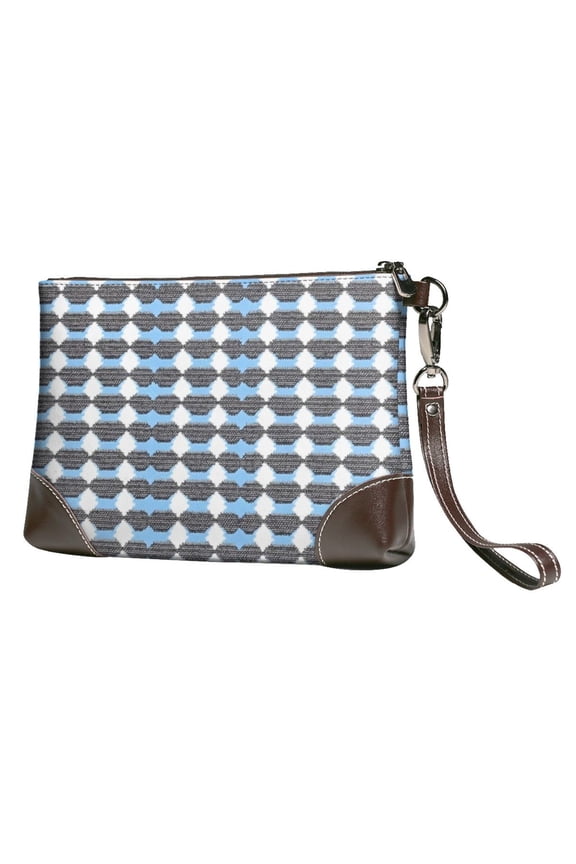 Leather Clutch 8 X 5. 5 In Wrist Strap And Hand Bag Easy To Carry Lightweight Waterproof And Durable Lightsteelblue Retro Houndstooth_2