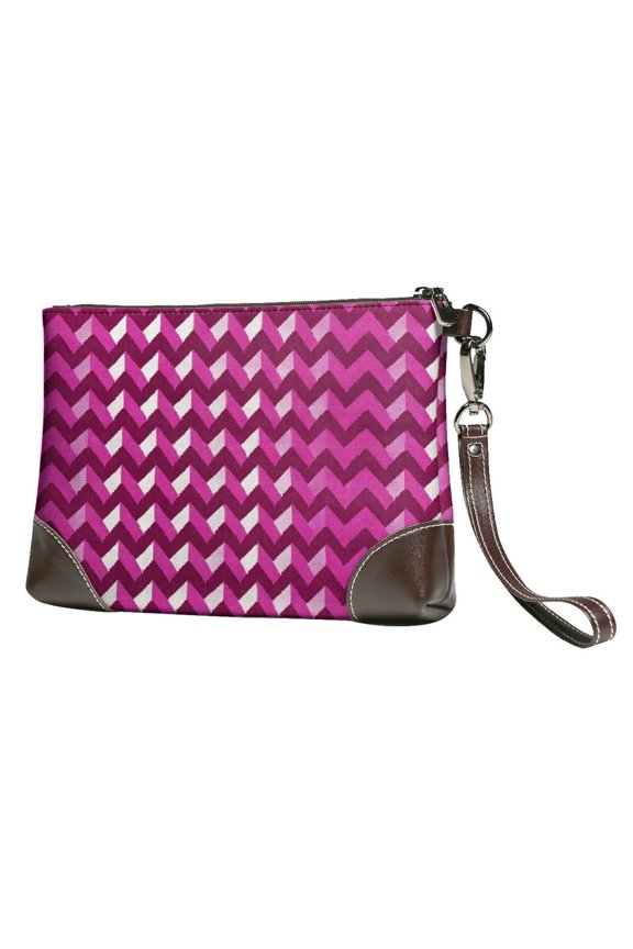 Leather Clutch 8 X 5. 5 In Wrist Strap And Hand Bag Easy To Carry Lightweight Waterproof And Durable Magenta Houndstooth_2