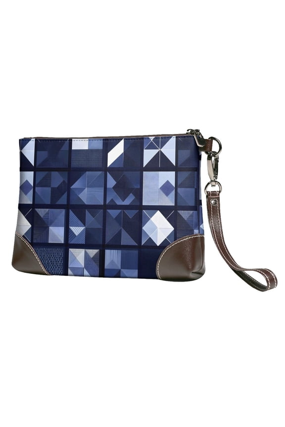Leather Clutch 8 X 5. 5 In Wrist Strap And Hand Bag Easy To Carry Lightweight Waterproof And Durable Midnightblue Geometric Patterns_3