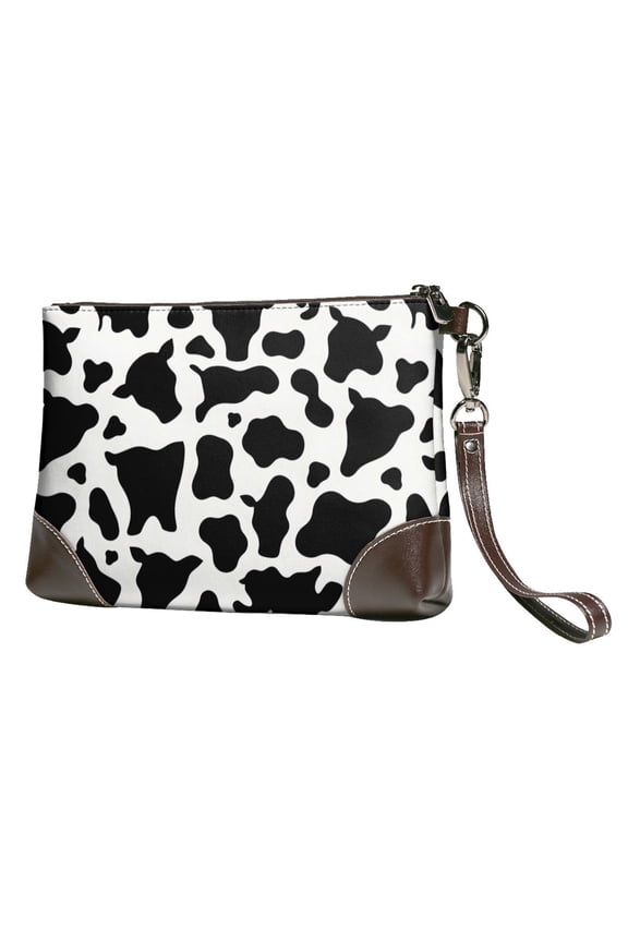Leather Clutch 8 X 5. 5 In Wrist Strap And Hand Bag Easy To Carry Lightweight Waterproof And Durable Simple Cow Print Pattern, Vector Art Style_4