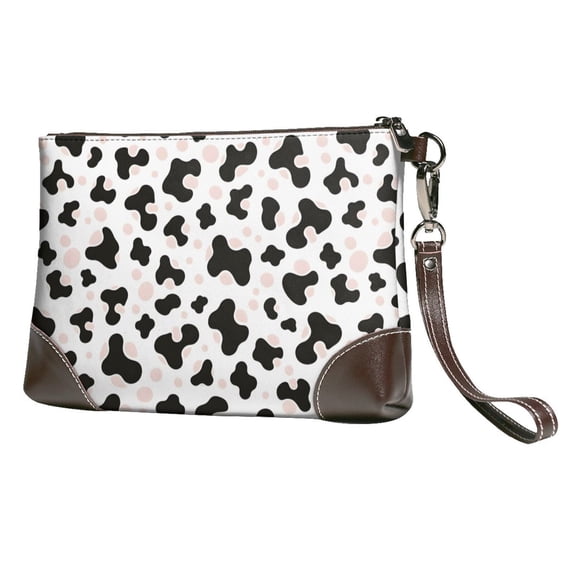 Leather Clutch 8 X 5. 5 In Wrist Strap And Hand Bag Easy To Carry Lightweight Waterproof And Durable Simple Cow-Print Pattern1_1