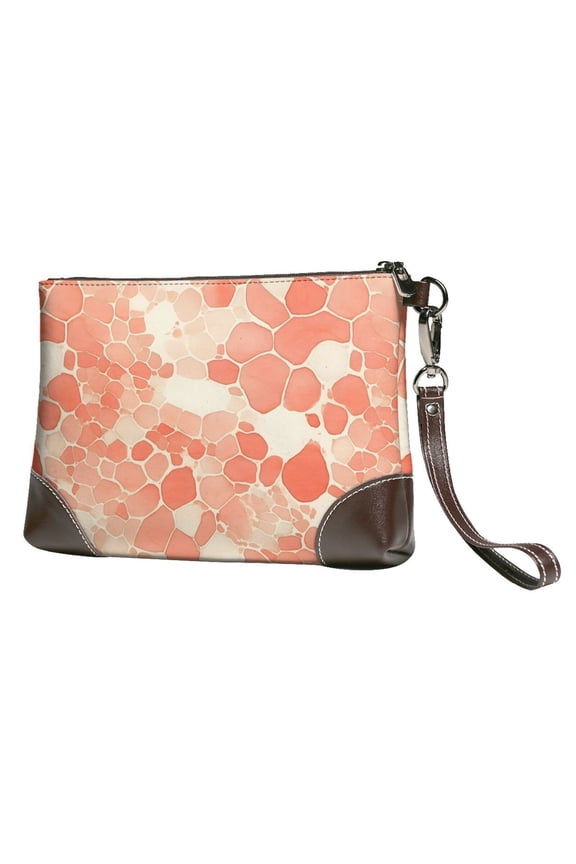 Leather Clutch 8 X 5. 5 In Wrist Strap And Hand Bag Easy To Carry Lightweight Waterproof And Durable Snake Skin Print Style Coral_3