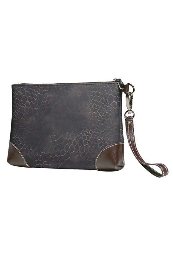 Leather Clutch 8 X 5. 5 In Wrist Strap And Hand Bag Easy To Carry Lightweight Waterproof And Durable Snake Skin Print Style Darkgray_2