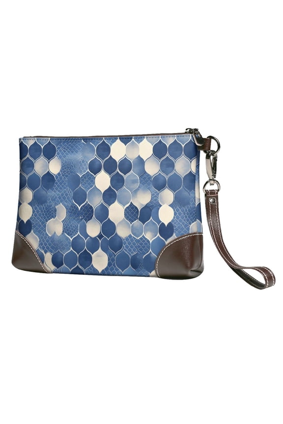 Leather Clutch 8 X 5. 5 In Wrist Strap And Hand Bag Easy To Carry Lightweight Waterproof And Durable Snake Skin Print Style Doderblue_4