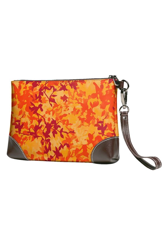 Leather Clutch 8 X 5. 5 In Wrist Strap And Hand Bag Easy To Carry Lightweight Waterproof And Durable Vector Camouflage Pattern Orange Red_3