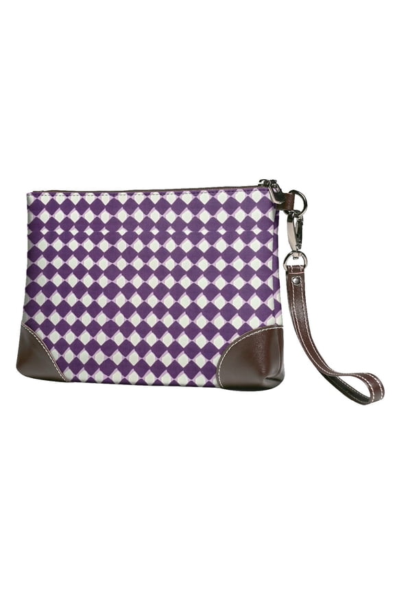 Leather Clutch 8 X 5. 5 In Wrist Strap And Hand Bag Easy To Carry Lightweight Waterproof And Durable Violet Retro Houndstooth_2