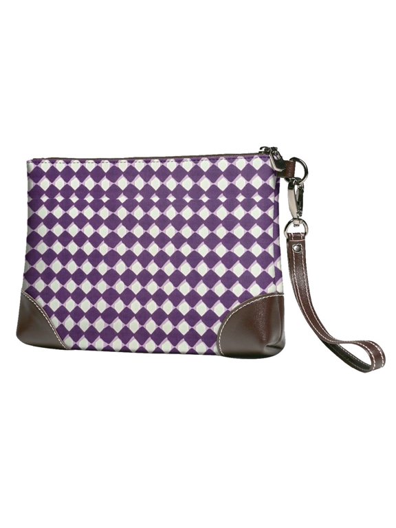 Leather Clutch 8 X 5. 5 In Wrist Strap And Hand Bag Easy To Carry Lightweight Waterproof And Durable Violet Retro Houndstooth_2