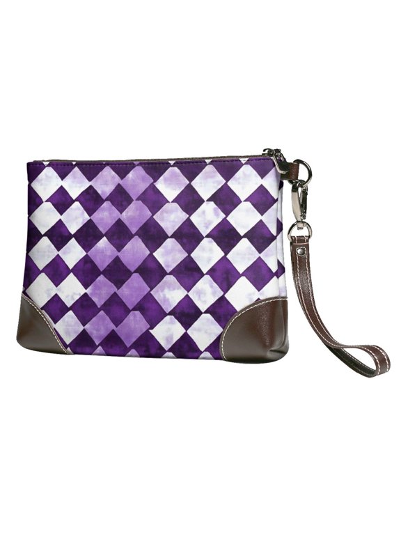 Leather Clutch 8 X 5. 5 In Wrist Strap And Hand Bag Easy To Carry Lightweight Waterproof And Durable Violet Retro Houndstooth_4