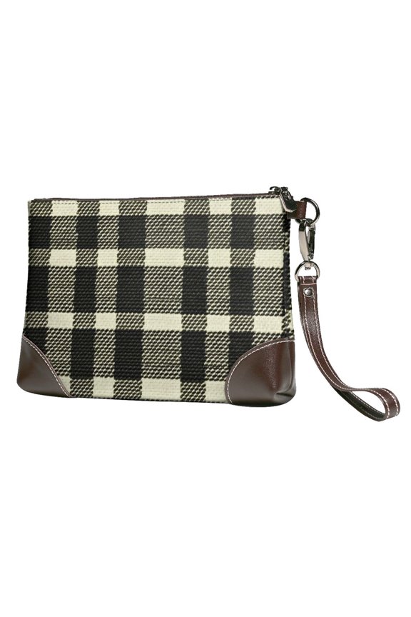 Leather Clutch 8 X 5. 5 In Wrist Strap And Hand Bag Easy To Carry Lightweight Waterproof And Durable Olive Houndstooth Buffalo Plaid Tartan Check Scotland_3