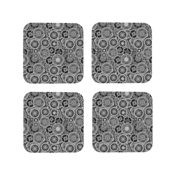 Leather Coasters with Heat-resistant for Drinks, Bike gear Pattern Cup Coasters Cup Pad Mat for Tabletop Protection, Coffee Table, Office Desk and Housewarming Gift