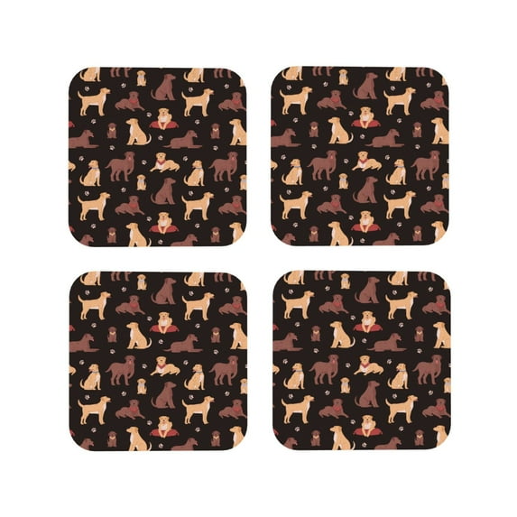 Leather Coasters with Heat-resistant for Drinks, Chocolate Labrador Retriever Dog Cup Coasters Cup Pad Mat for Tabletop Protection, Coffee Table, Office Desk and Housewarming Gift