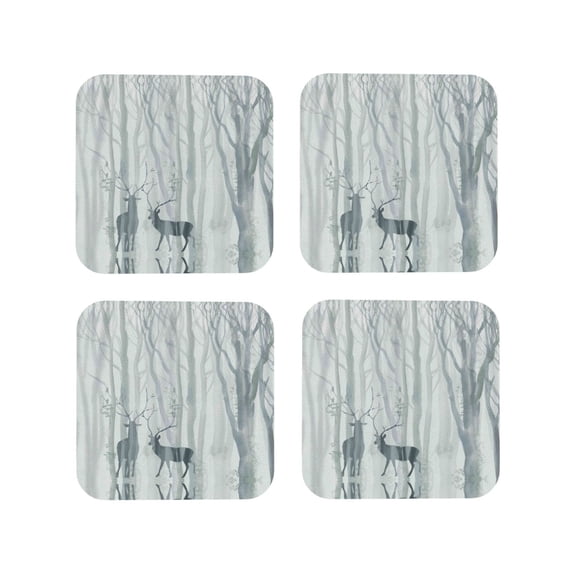 Leather Coasters with Heat-resistant for Drinks, Christmas Deer Pattern Cup Coasters Cup Pad Mat for Tabletop Protection, Coffee Table, Office Desk and Housewarming Gift