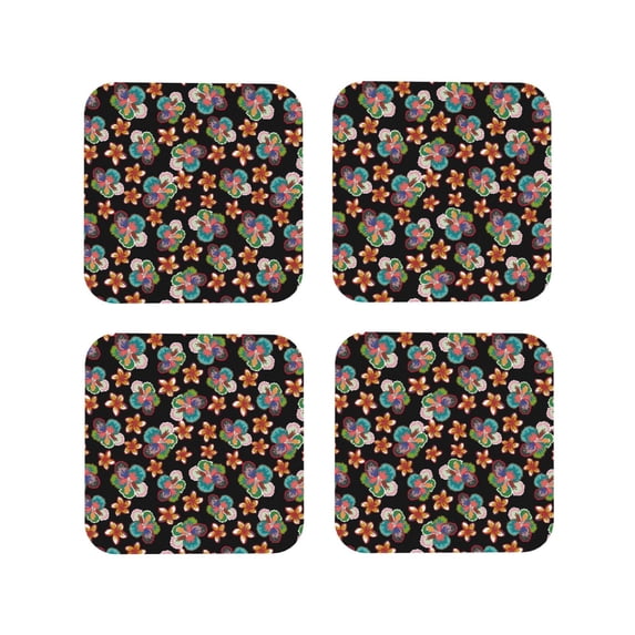 Leather Coasters with Heat-resistant for Drinks, Colorful Flower C Cup Coasters Cup Pad Mat for Tabletop Protection, Coffee Table, Office Desk and Housewarming Gift