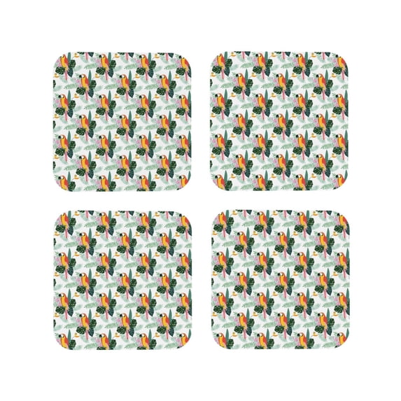 Leather Coasters with Heat-resistant for Drinks, Colorful Parrot Flower Palm Leaf Cup Coasters Cup Pad Mat for Tabletop Protection, Coffee Table, Office Desk and Housewarming Gift