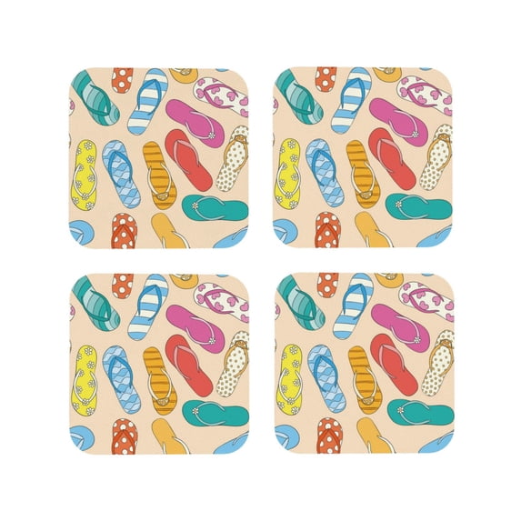 Leather Coasters with Heat-resistant for Drinks, Colorful Summer Flip Flops Cup Coasters Cup Pad Mat for Tabletop Protection, Coffee Table, Office Desk and Housewarming Gift