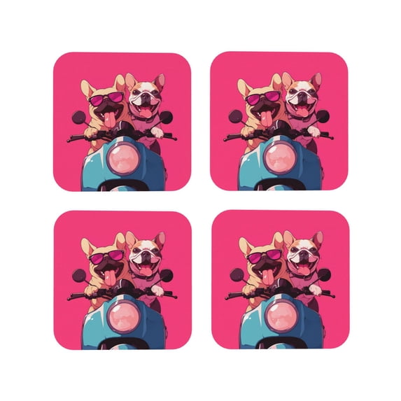 Leather Coasters with Heat-resistant for Drinks, Cool French Bulldog No.106 Cup Coasters Cup Pad Mat for Tabletop Protection, Coffee Table, Office Desk and Housewarming Gift