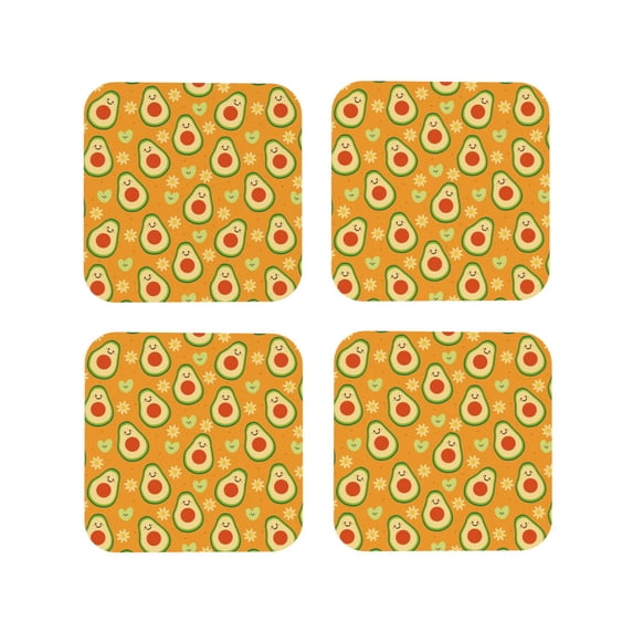 Leather Coasters with Heat-resistant for Drinks, Cute Avocado Orange Flower Cup Coasters Cup Pad Mat for Tabletop Protection, Coffee Table, Office Desk and Housewarming Gift