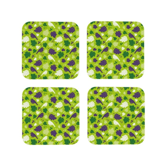 Leather Coasters with Heat-resistant for Drinks, Cute Grape Bird Cup Coasters Cup Pad Mat for Tabletop Protection, Coffee Table, Office Desk and Housewarming Gift
