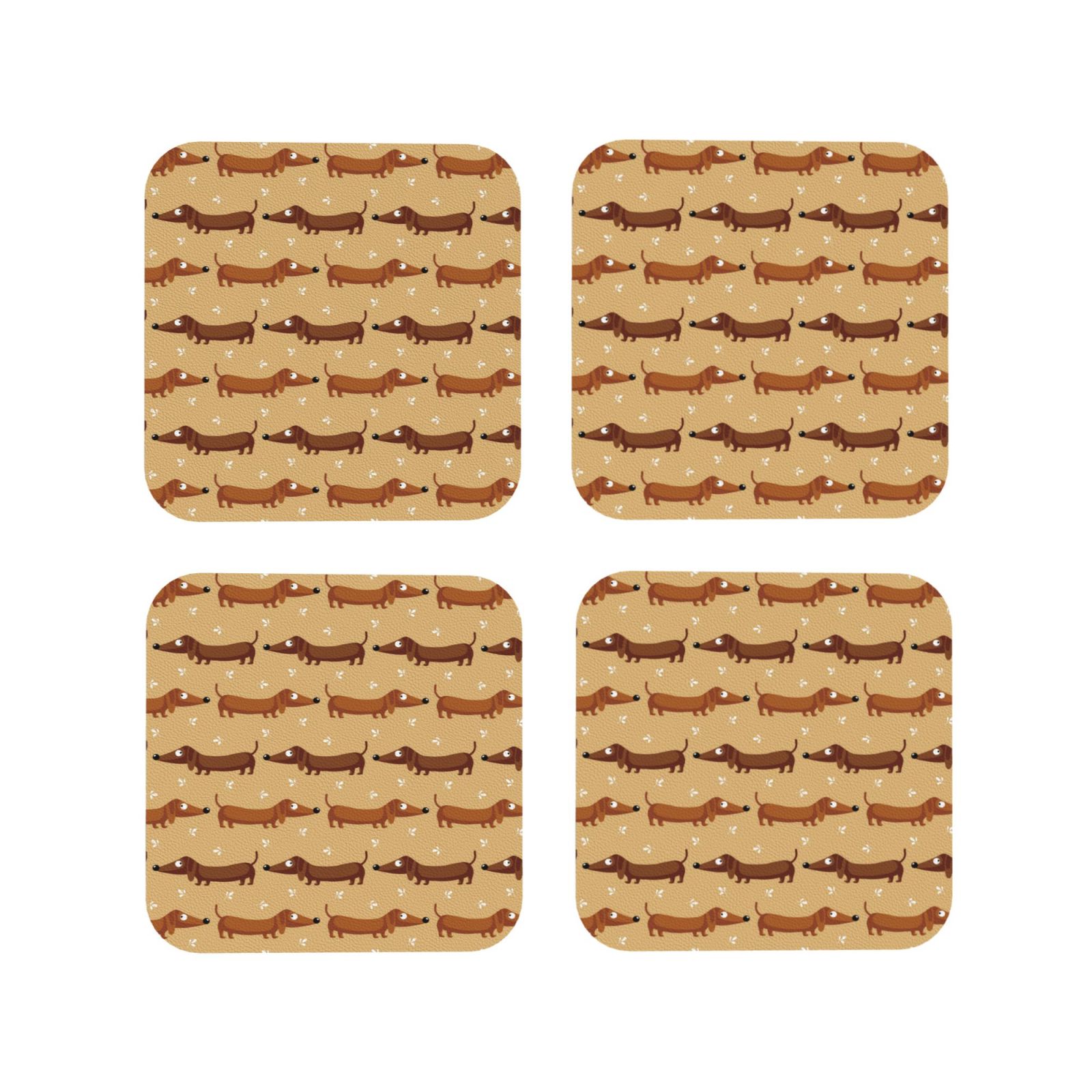 Set Of 4 Puppy Dog With Book Coasters - PU Leather, 4" Round, Absorbent, Heat Resistant, Cute Home Decor