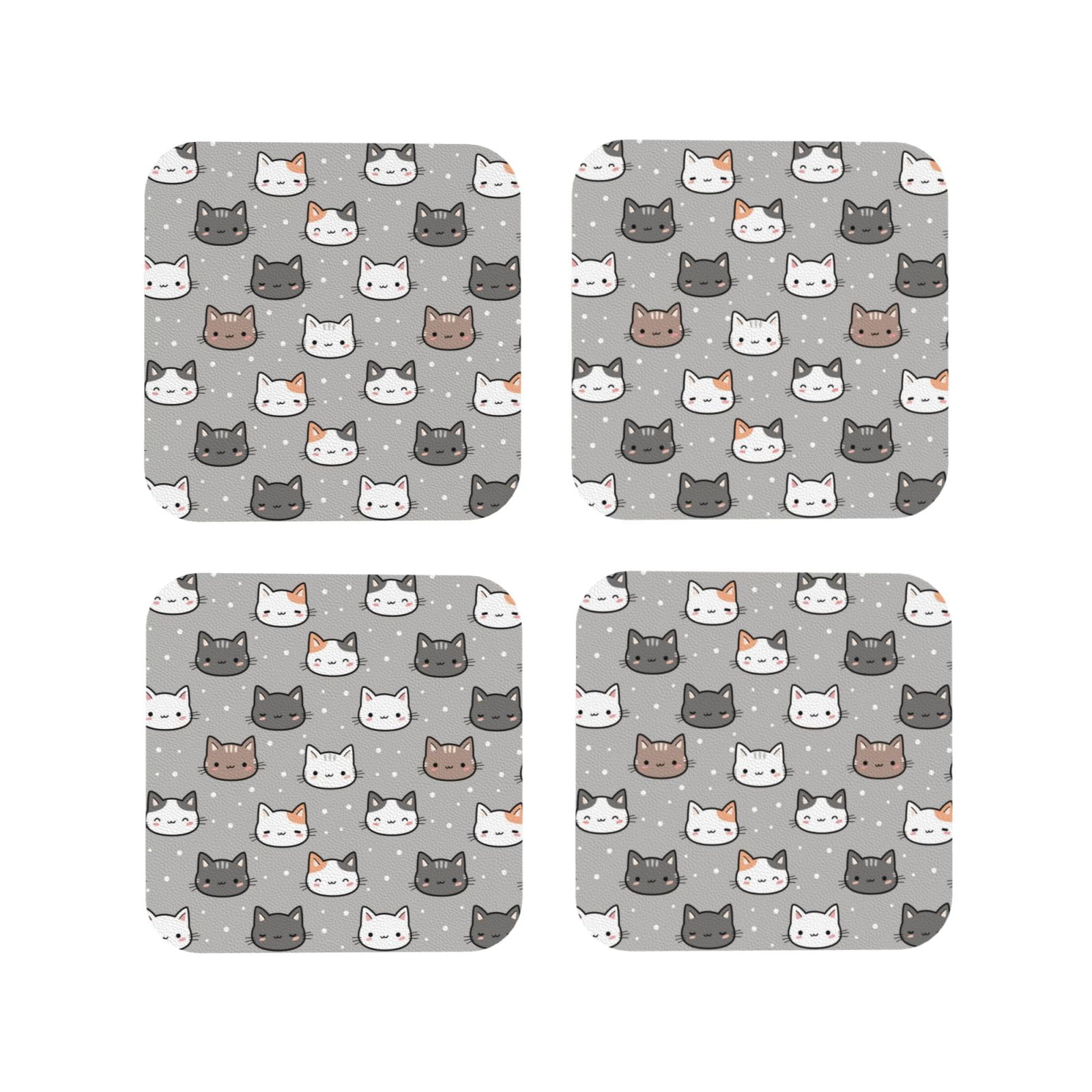 Leather Coasters with Heatresistant for Drinks, Elegant Cartoon Cute