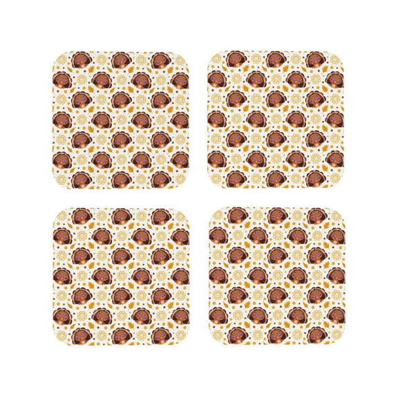 Leather Coasters with Heat-resistant for Drinks, Fall Turkey Cup Coasters Cup Pad Mat for Tabletop Protection, Coffee Table, Office Desk and Housewarming Gift