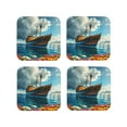 thumbnail image 1 of Leather Coasters with Heat-resistant for Drinks, Floral Ship On Ocean Cup Coasters Cup Pad Mat for Tabletop Protection, Coffee Table, Office Desk and Housewarming Gift, 1 of 5