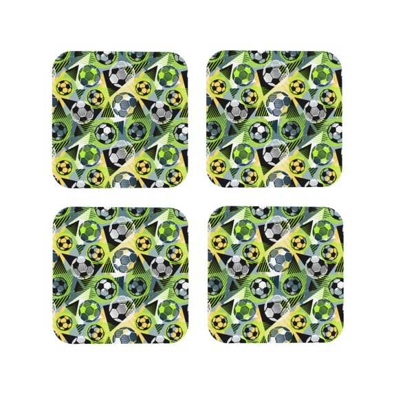 Leather Coasters with Heat-resistant for Drinks, Football Doodle Cup Coasters Cup Pad Mat for Tabletop Protection, Coffee Table, Office Desk and Housewarming Gift