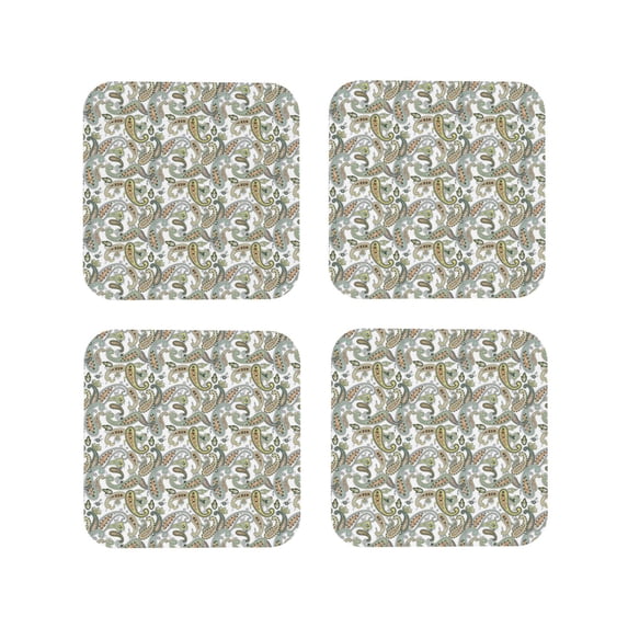 Leather Coasters with Heat-resistant for Drinks, Paisley Pattern No.90109 Cup Coasters Cup Pad Mat for Tabletop Protection, Coffee Table, Office Desk and Housewarming Gift