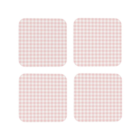 Leather Coasters with Heat-resistant for Drinks, Pink Checkboard Cup Coasters Cup Pad Mat for Tabletop Protection, Coffee Table, Office Desk and Housewarming Gift