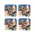 thumbnail image 1 of Leather Coasters with Heat-resistant for Drinks, Playful Cat Cup Coasters Cup Pad Mat for Tabletop Protection, Coffee Table, Office Desk and Housewarming Gift, 1 of 5