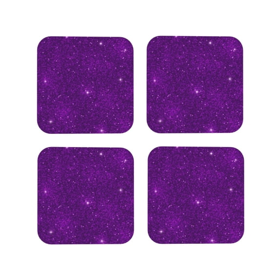 Leather Coasters with Heat-resistant for Drinks, Purple Glitter Sparkles Cup Coasters Cup Pad Mat for Tabletop Protection, Coffee Table, Office Desk and Housewarming Gift