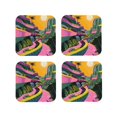 thumbnail image 1 of Leather Coasters with Heat-resistant for Drinks, Retro Futuristic Landscape Cup Coasters Cup Pad Mat for Tabletop Protection, Coffee Table, Office Desk and Housewarming Gift, 1 of 5