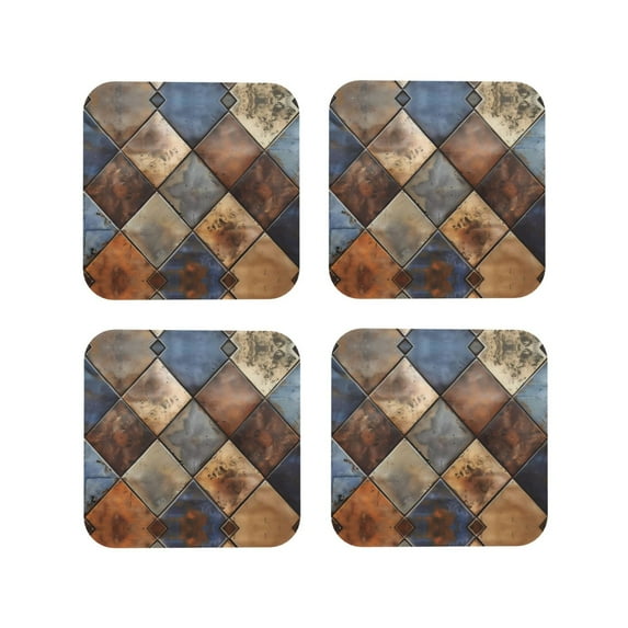 Leather Coasters with Heat-resistant for Drinks, Rustic Tile Pattern Cup Coasters Cup Pad Mat for Tabletop Protection, Coffee Table, Office Desk and Housewarming Gift