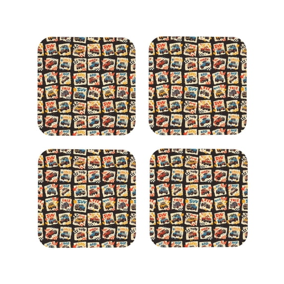 Leather Coasters with Heat-resistant for Drinks, SUV colorful off road car Cup Coasters Cup Pad Mat for Tabletop Protection, Coffee Table, Office Desk and Housewarming Gift