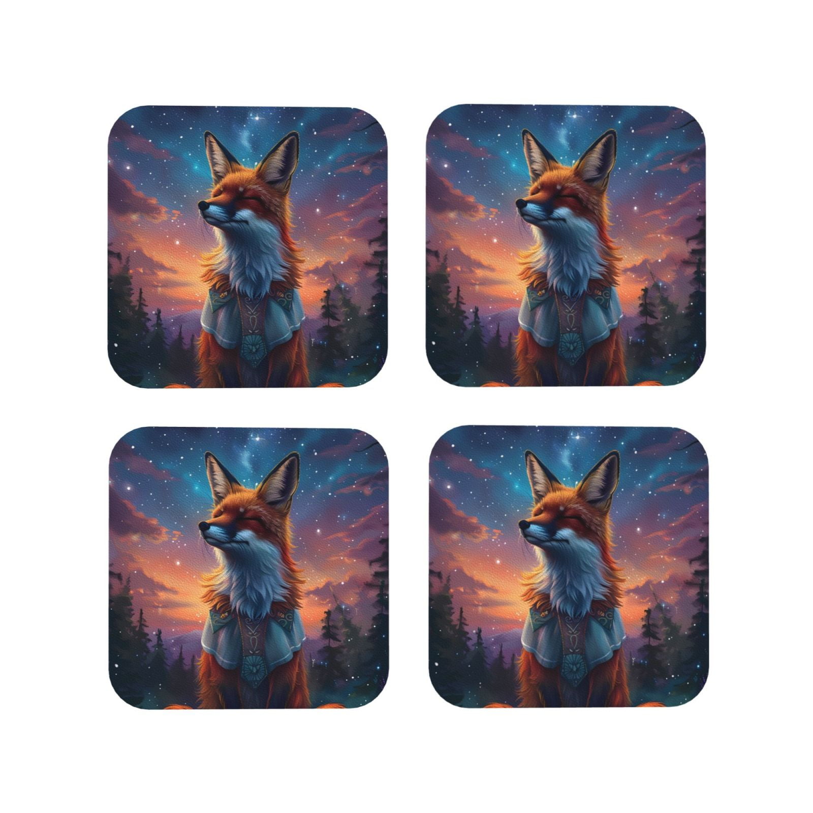 Leather Coasters with Heat-resistant for Drinks, Starry Sky Meditating ...