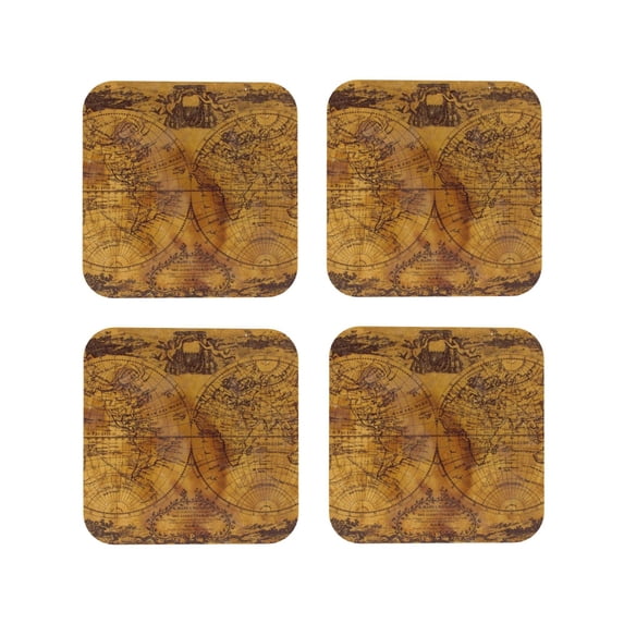Leather Coasters with Heat-resistant for Drinks, Vintage Map Cup Coasters Cup Pad Mat for Tabletop Protection, Coffee Table, Office Desk and Housewarming Gift