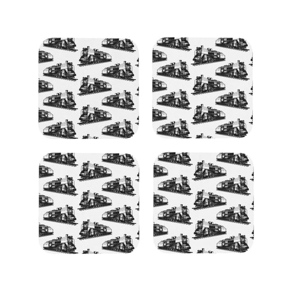 Leather Coasters with Heat-resistant for Drinks, Vintage Train Pattern Cup Coasters Cup Pad Mat for Tabletop Protection, Coffee Table, Office Desk and Housewarming Gift