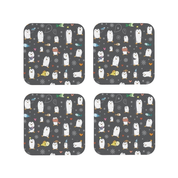 Leather Coasters with Heat-resistant for Drinks, funny penguin Cup Coasters Cup Pad Mat for Tabletop Protection, Coffee Table, Office Desk and Housewarming Gift