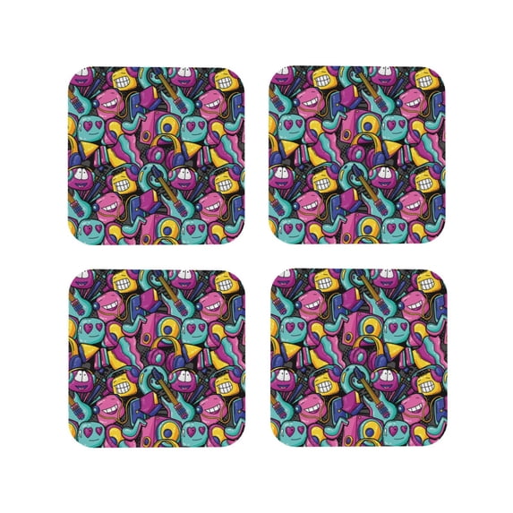 Leather Coasters with Heat-resistant for Drinks, music robot Cup Coasters Cup Pad Mat for Tabletop Protection, Coffee Table, Office Desk and Housewarming Gift