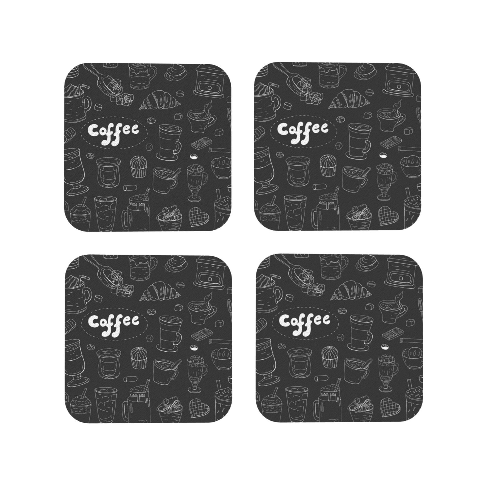 Leather Coasters Set of 4 Donut Friend Coffee Lightweight Drink