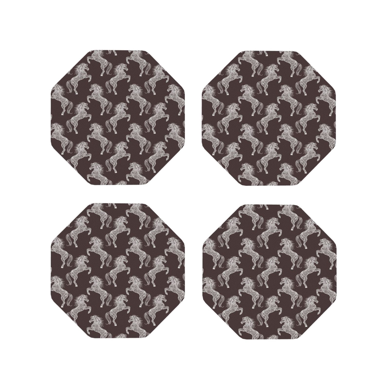 View of Leather Coasters of 4, Abstract Minimalist Horse White Drink Coasters ...