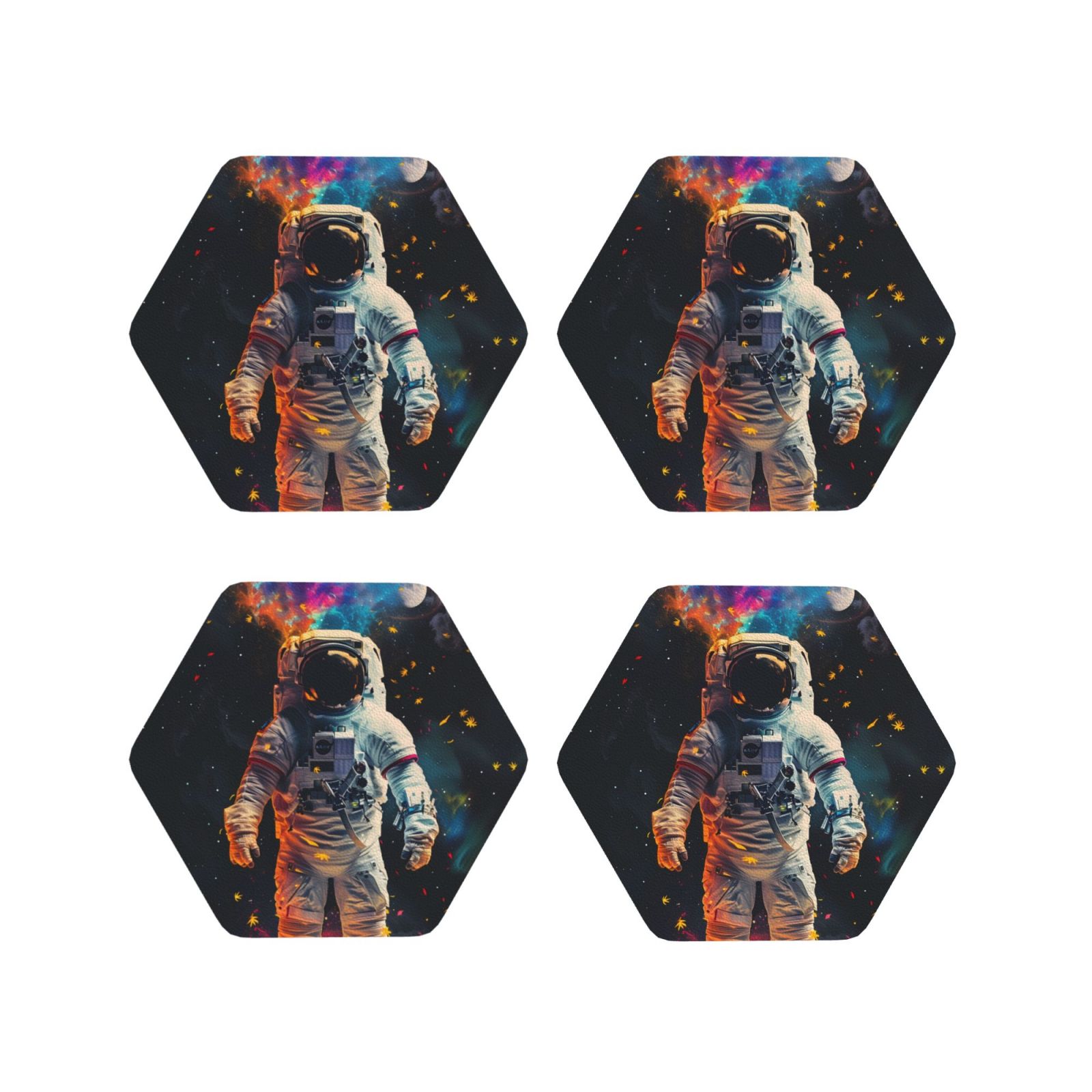Leather Coasters of 4, Astronaut Cosmic Rainbow Drink Coasters Foe ...